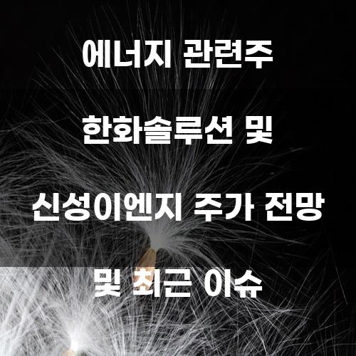 한화솔루션 및 신성이엔지 주가 전망 및 최근 이슈