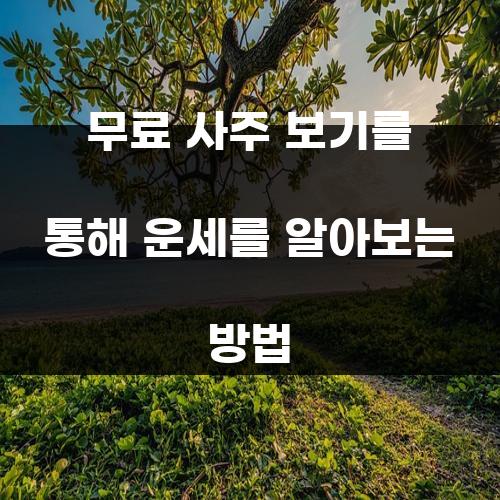 무료 사주 보기를 통해 운세를 알아보는 방법